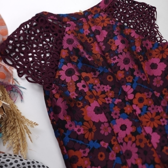 Trina Turk Pink Floral Lace Cap Sleeve Dress Sz 4 - Picture 11 of 15